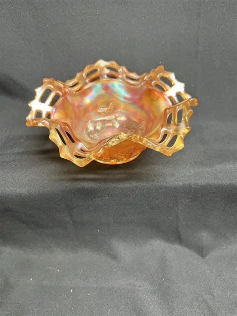 Vintage Fenton Marigold Carnival Glass Open Edge Basket Weave Bowl 22 00 Picclick