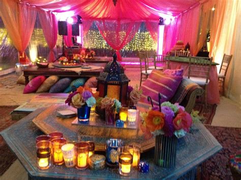 Moroccan décor is all about texture, weaving it into rooms through pillows, blankets, linens, wall hangings, and rugs. Moroccan interior of a tent. | Moroccan party, Moroccan ...