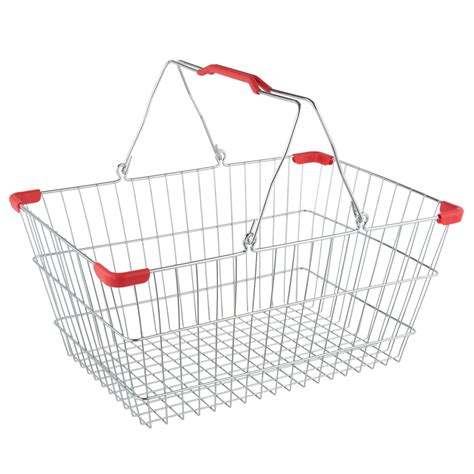 18 X 13 X 8 Chrome Grocery Market Shopping Basket With Red Handles