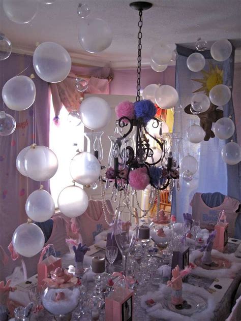Balloons And Clear Glass Ornaments As Bubbles For Decorations At A Spa Themed Party Bubble