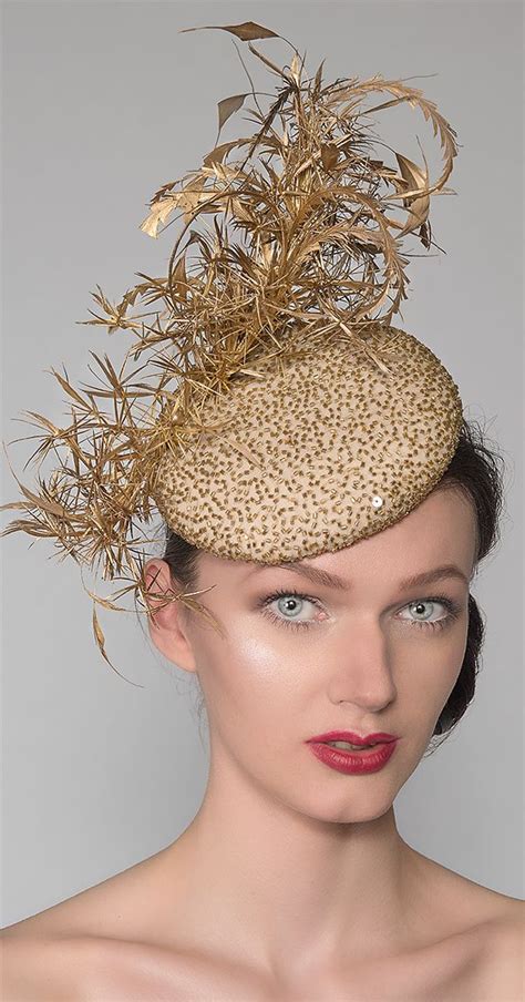 Gold Beaded Silk And Feather Headpiece Gold Fascinator Fascinator For