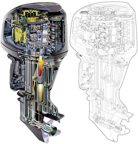 Yamaha Boat Engine Cutaway Drawing In High Quality