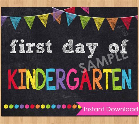 First Day Of Kindergarten Sign Instant Download Back To School Chalkb