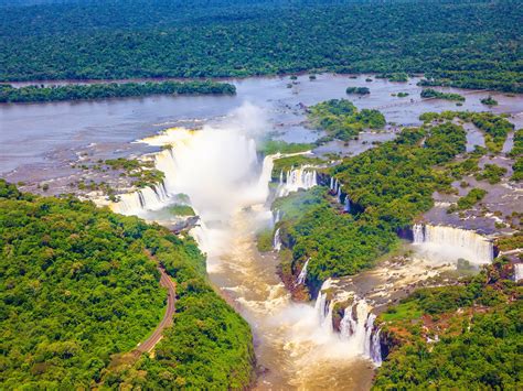 Iguazu Falls Bordered With Brazil And Argentina Aerial View Landscape