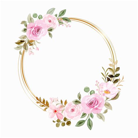 Free Vector Watercolor Pink Floral Wreath With Golden Circle Floral