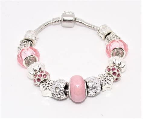 Bracelet With Silver And Pink Charms Pandora Style Etsy Uk