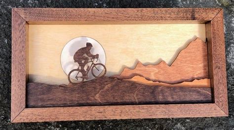 Mountain Biker 3d Wood Shadow Box Landscape Small Art Scene Etsy