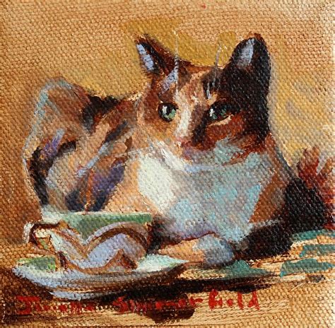 Cat With Coffee And Sunflower By Jonelle Summerfield