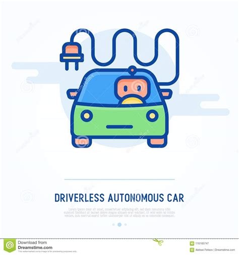 Driverless Autonomous Car Thin Line Icon Stock Vector Illustration Of