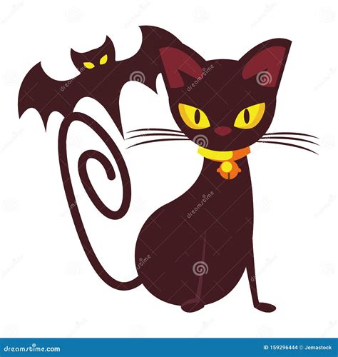 Halloween Bat Flying With Cat Animals Stock Vector Illustration Of