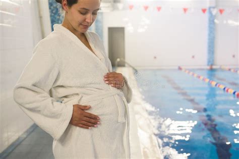 Young Pregnant Woman Near A Swimming Pool Stock Image Image Of Life Expecting 214336007