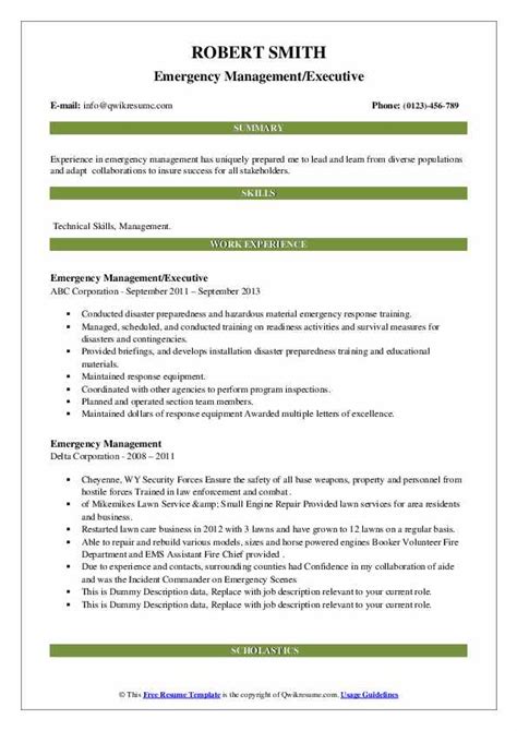 When writing a emergency management specialist resume remember to include your relevant work history and skills according to the job you are applying for. Emergency Management Resume Samples | QwikResume