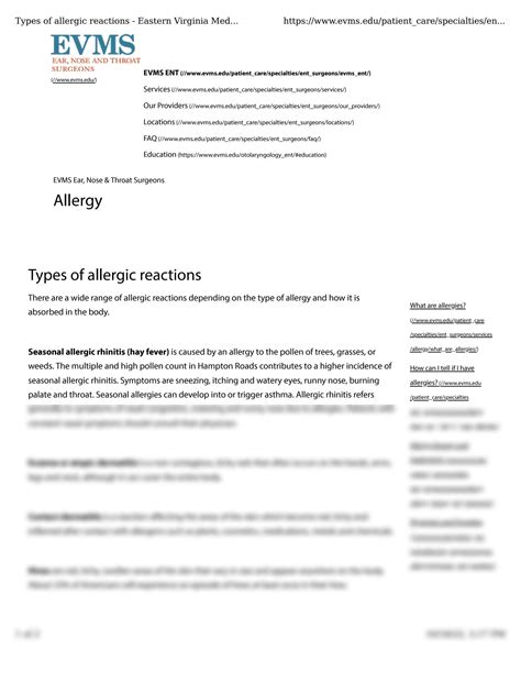 Solution Types Of Allergic Reactions Studypool