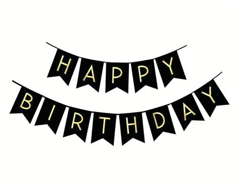 Black Happy Birthday Banner Garland With Gold Foiled Letter For