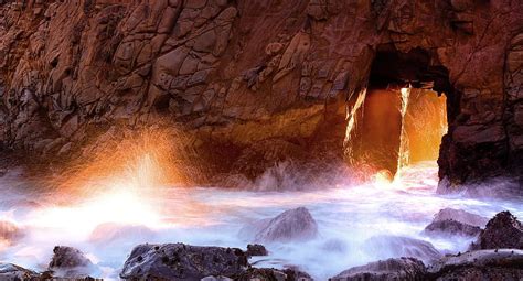 茶色の洞窟、 光、 洞窟、 アーチ、 岩、 石、 水しぶき、 海、 海岸、 Hdデスクトップの壁紙 Wallpaperbetter