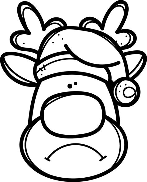 A Black And White Drawing Of A Reindeer Wearing A Hat