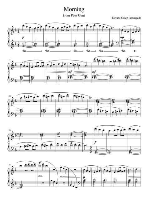 Morning Sheet Music For Piano Solo Easy