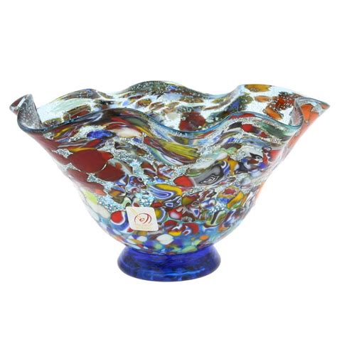 Glassofvenice Murano Glass Millefiori Fazzoletto Bowl Silver Etsy