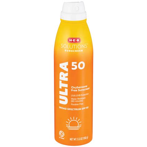 We asked doctors for their favorite formulas to help you find the best one. H-E-B Solutions Oxybenzone Free SPF 50 Sunscreen Spray - Shop Sunscreen & Self Tanners at H-E-B