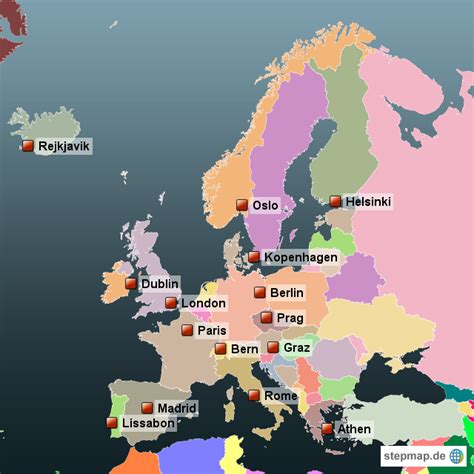 Stepmap European Countries And Capital Cities Landkarte Für Europe