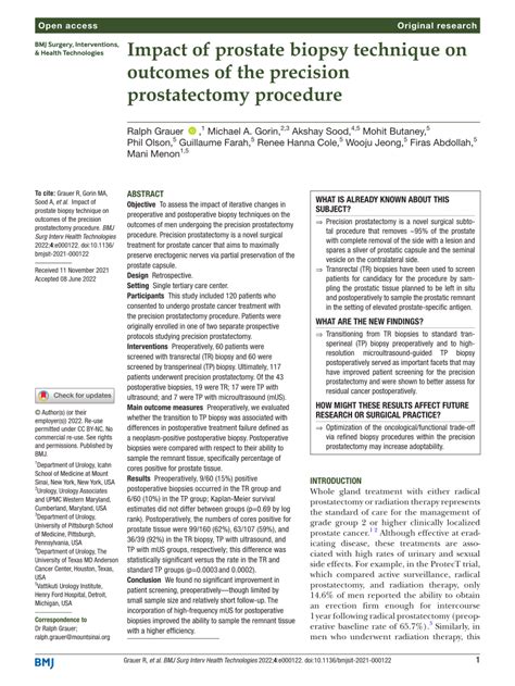 Pdf Impact Of Prostate Biopsy Technique On Outcomes Of The Precision
