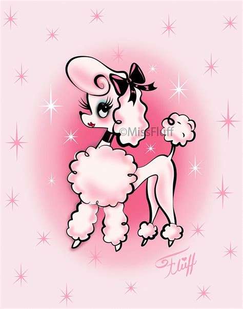 Art Print Featuring A Vintage Inspired Poodle She Has A Cute Bow In