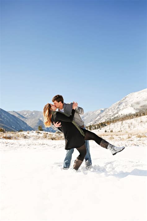 Winter Engagement Session Photo Shoot Outdoor Couple Engaged Fiancé Red Lodge Snow