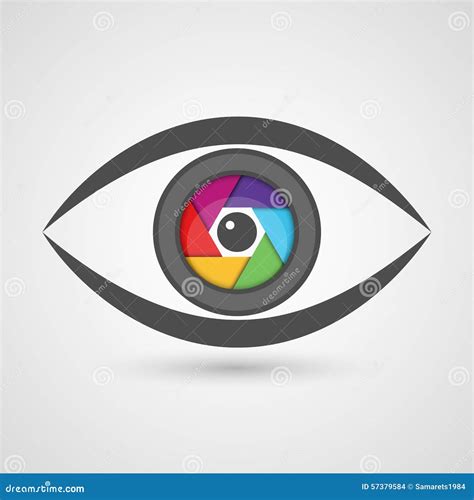 Icon Eye As Camera Lens With Colorful Diaphragm Shutter Stock Vector