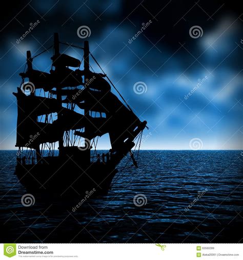 Sailing Ship In The Zone Of Bad Weather Stock Photo