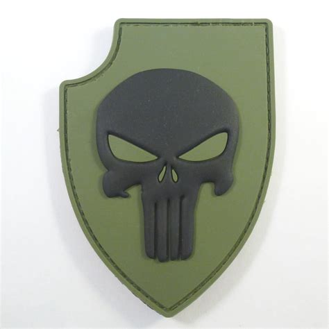 Punisher Skull Shield Pvc 3d Rubber Olive Drab Green 2after1 Velcro