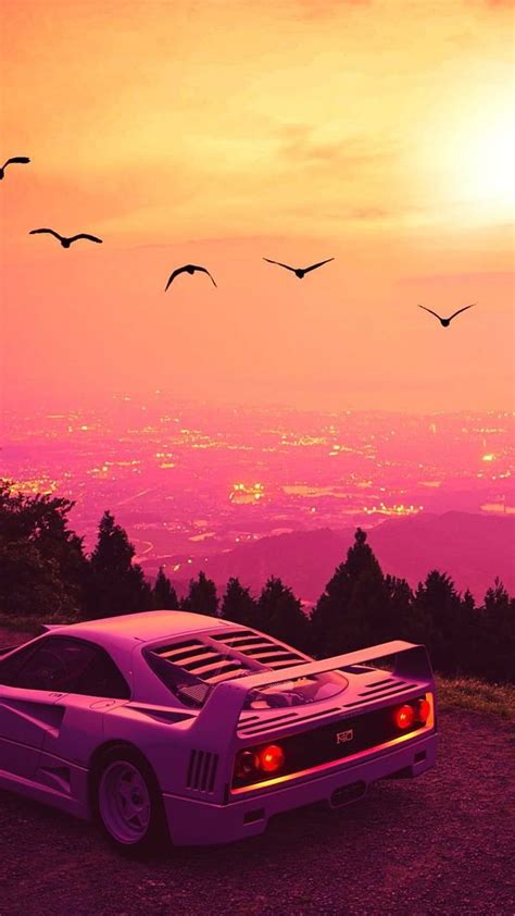 Ferrari F40 Cars Sunset Automotive Lighting Sky Aesthetic Orange