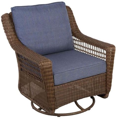 Spring Haven Brown Wicker Outdoor Patio Swivel Rocking Chair W Sky Blue