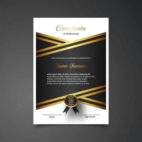 Luxury Black And Golden Certificate Of Appreciation Template Eps Vector