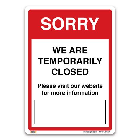 Sorry We Are Temporarily Closed Sign