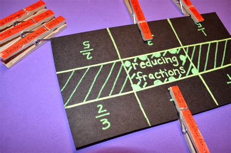 Our main materials are 12 and 20 dice, various manipulatives and paper. Literacy & Math Ideas: DIY Clothespin Reducing Fractions Game