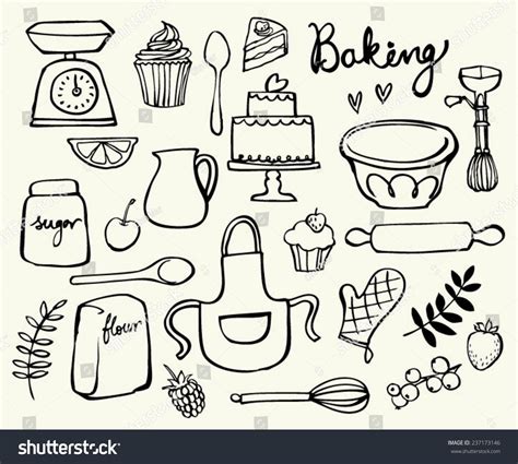 Baking Kitchen Icons Doodle Vector Set Doodle Fonts Doodle Icon
