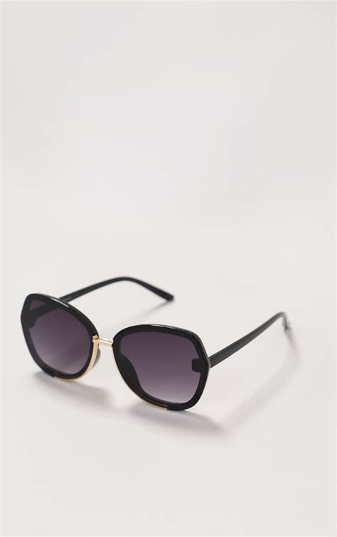 Black Fade Oversized Round Sunglasses Prettylittlething Usa