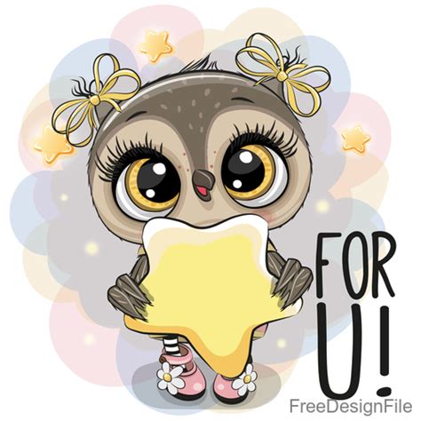 Cute Owl Girl Cartoon Vectors 06 Free Download