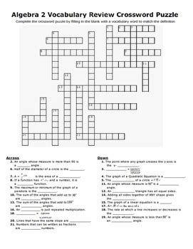 Algebra 2 Vocabulary Review Crossword Puzzle by Teaching Math Together