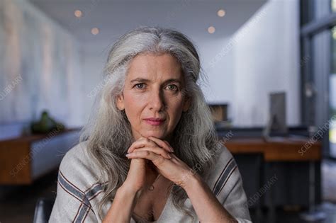 Portrait Mature Woman With Long Grey Hair Stock Image F0181520