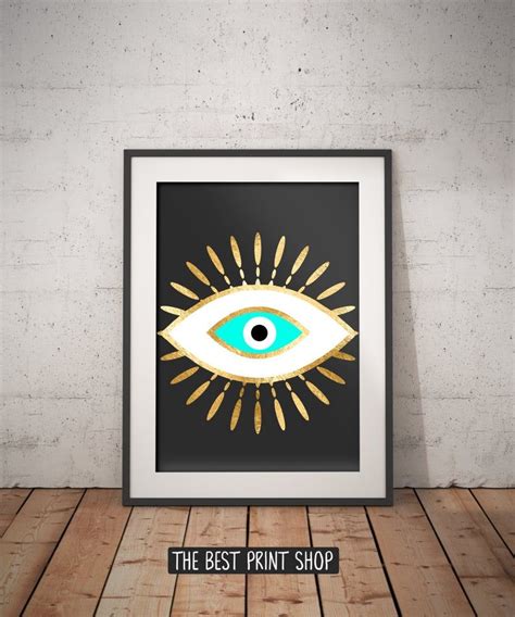Evil Eye Art Turquoise Wall Art Gold Foil Print Foil Prints Eye