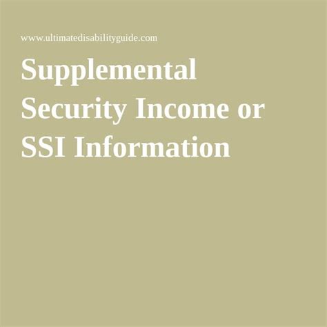 Supplemental Security Income Or Ssi Information Supplemental Security