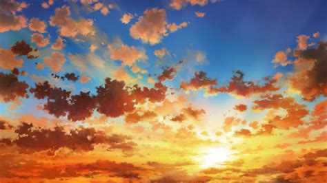 Download 3840x2160 Anime Landscape Sunset Clouds Sky