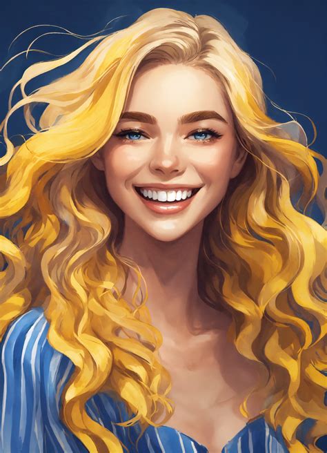 lexica illustrated cartoon happy white skinned woman with a big smile long wavy hair with