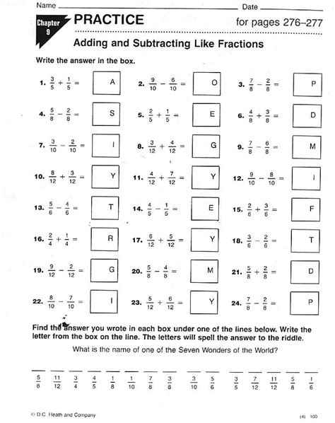 Fractions Rational Numbers Worksheets