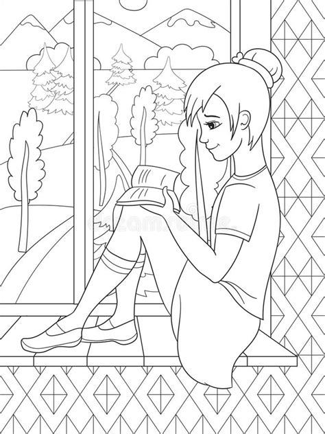 The Beautiful Girl Sitting On A Windowsill And Read Book Looking Out