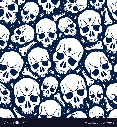 Skulls Seamless Pattern Background With Crazy Vector Image