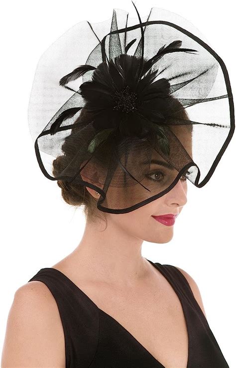 buy saferin fascinator for women hair clip hat bowler feather flower veil wedding party hat tea