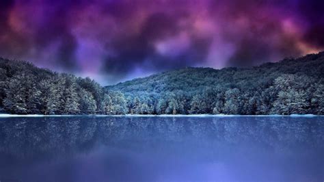 Forest Night Lake Mountains Clouds Winter Photo 3290 Hd Stock