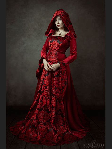 Red Velvet Gothic Hooded Medieval Dress Uk Dresses